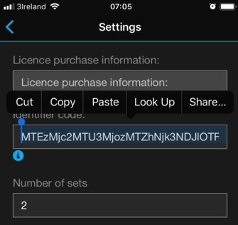 Use select all to copy long identifier code.